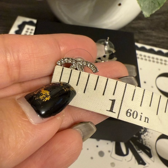 CHANEL Silver Crystal CC Classic Stud Earrings - Picture 6 of 9